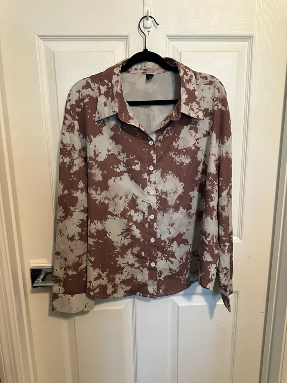SHEIN Brown and White Tie-Dye Button Down Shirt